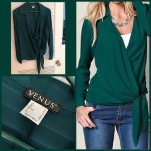 Brand New! Venus Dark Green Tie long sleeve blouse